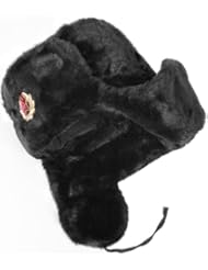 Russian Soviet Army Fur Military Cossack Ushanka Hat (Black, 60/XL)