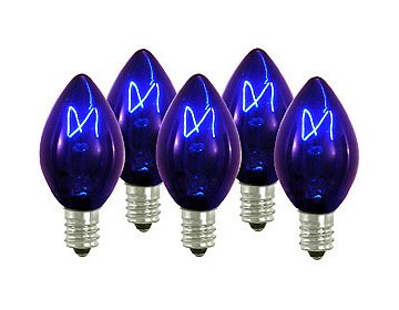 Pack of 5 Transparent Blue C7 Replacement Christmas Light Bulbs 120V
