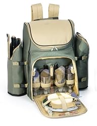 31-Piece Backpack Picnic Set for 4 with Dual Detachable Wine Carriers - Sage