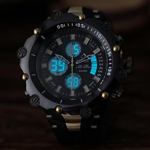 Men's Military Style Big Dial Multifunction Dual Time Zones Rubber Band Wrist Watch