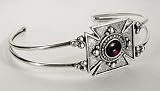 Sterling Silver Iron Cross Cuff Bracelet Set with Genuine Garnet