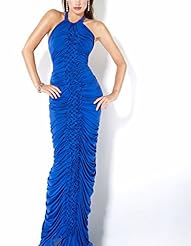 Ruched Fitted Gathered Open-Back Mermaid Halter Evening Dress 