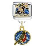 Michigan State Flower & Bird Dangle Italian Charm