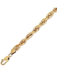 14k Italy Yellow Gold 6mm Rope Link Chain Bracelet 8.5" Inches