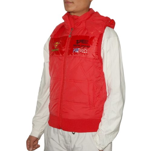 LIMITED EDITION: Boys SUPERMAN / DC Comics Zip-Up Outdoor Thermal Fall / Winter Vest - Red (Size: L)