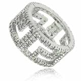 Sterling Silver Greek Key Simulated Diamond CZ Ring