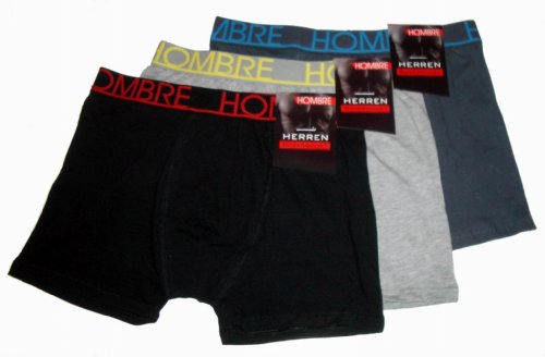 3 er Set Herrenboxer-Retroshorts von Hombre, Baumwolle mit 5% Elasthan in 2 Farbvarianten