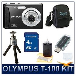 Olympus T-100 Digital Camera (Black), 12 Megapixels, 3x Optical Zoom, 2.4 LCD Monitor, 4... by 