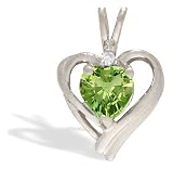 14K White Gold Genuine Heart Peridot and Diamond Pendant