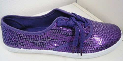 Callie Shoes New Comfy Women Canvas Sneakers Tennis Shoes Slip On Flats Lace up Sequins Boat Purple 7