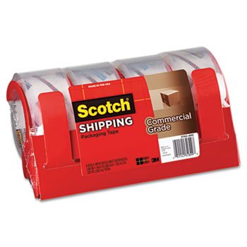 New-Scotch 37504RD - Commercial Grade Packaging Tape with Dispenser, 1.88 x 54.6 yards, Clear, 4/PK - MMM37504RD