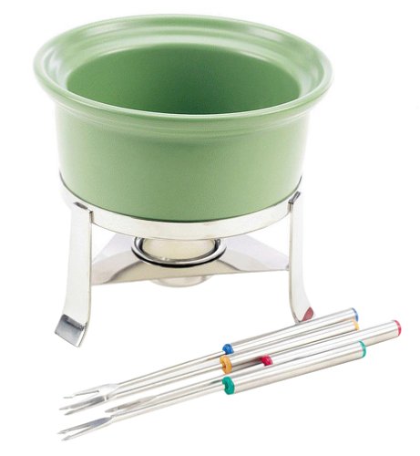 Chantal 3-Cup Ceramic Fun Fondue Set, Garden Green