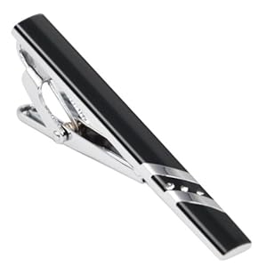 World Pride Rhinestone Decorated Black Tone Men's Necktie Tie Clip Silver Stripe