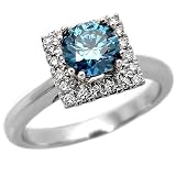 1.01ct Blue Round Diamond Ring Band Engagement 18K White Gold