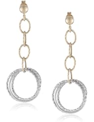 14k Italian Two-Tone Yellow and White Gold Textured Dangle Earrings