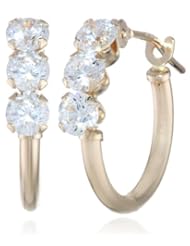 10k Yellow Gold Swarovski Zirconia  Round Hoop Earrings
