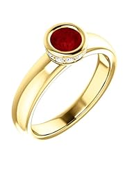 18K Yellow Gold 5.00mm Round Cut Chatham Created Ruby and Diamond Ring -- LIFETIME WARRANTY