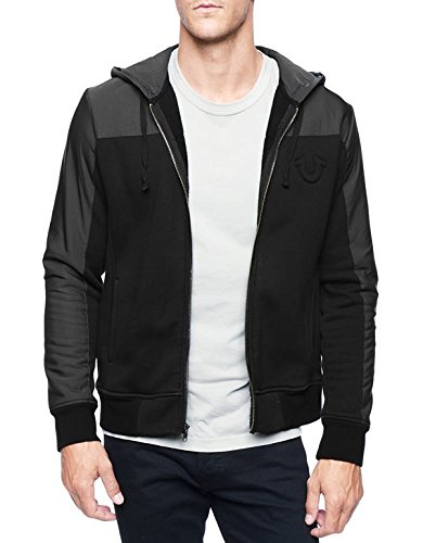 True Religion Men's Nylon Fleece Hoodie, Black/Black, XX-Large