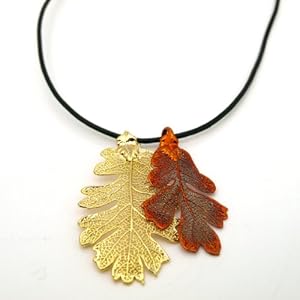 Gold Lacey Oak Leaves Pendant Necklace