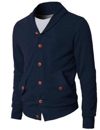 H2H Mens Shawl Collar Sweater Cardigan with Point Button