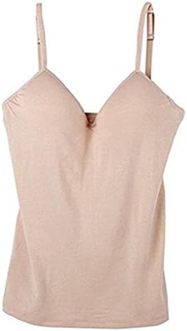 Hikwi Women's Adjustable Camisole Tops with Built in Bra Padded Tank Top (Large, Beige)
