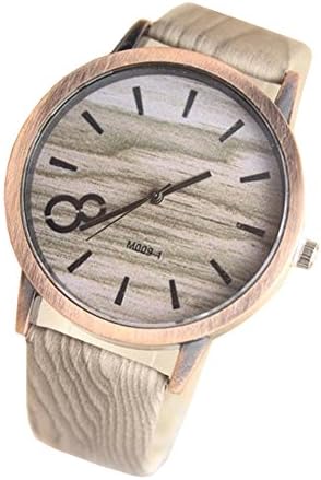 Soulvin Women Retro Charm Wrist Imitate Wooden Print PU Leather Belt Analog Bracelet Watch Gray