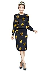 Fitted Long Sleeves Cotton/Wool/Knit General Print Cocktail Above the Knee Sweater Bodycon Dress/Evening Dress/Party Dress/Midi Dress 
