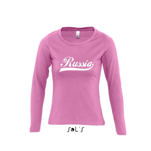 Russland Oldschool Russia LÄNDERSHIRT EM / WM FAN Trikot – Damen Langarm Longsleeve T-Shirt S-XL , Orchid pink – weiß , S