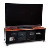 TV Stand with Sliding Glass Doors in Two Tone Finish