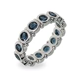 Eve's Addiction Sterling Silver Bezel Set Sapphire Eternity Band