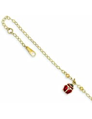 14K Gold Adjustable Enameled Ladybug Anklet 10 Inches