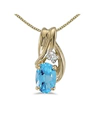14k Yellow Gold Oval Blue Topaz And Diamond Pendant plus 18" Chain