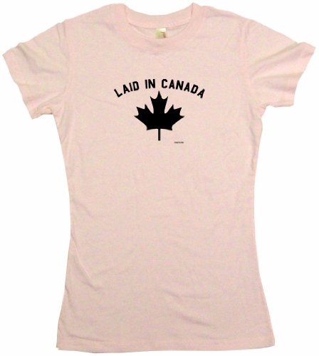 Laid In Canada Maple Leaf Logo Women's Tee Shirt Medium-Pink Babydoll (petite fit)