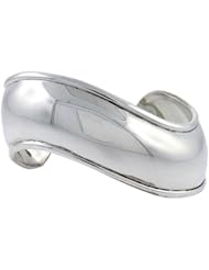 Sterling Silver Domed & Curved Cuff Bangle Bracelet with Raised Edge 1 inch wide,
