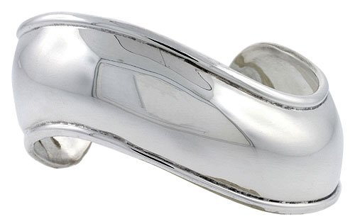 Sterling Silver 1 Domed & Curved Cuff Bangle with Raised Edge