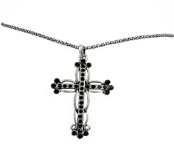Necklace - N194 - CZ Cross on Rope Chain ~ Jet Black