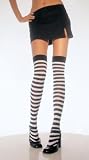 Nylon Striped Stockings With Belt Buckle Top