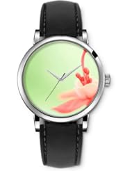 SPRAWL Aanalog Fashion Series Silver Ladies Watches of Genuine Black Leather Strap,Unique Wrist Watch for Women Girls Designed with Pink flower stamen