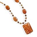 18mm Fossil Coral, 6mm Crystal, 6mm Cultured Freshwater Pearl Sterling Silver Necklace, 16+2inExt.