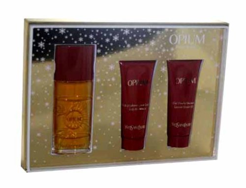 Yves Saint Laurent Opium By Yves Saint Laurent For Women, Gift Set Of 3 (Eau De Toilette Spray, Body Moisturizer and Luscious Shower Gel)