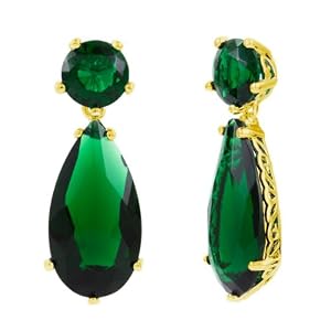 Buy Angelina's Simulated Emerald Earrings - Petite Gold Plated by Emitations