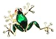 Big Green Enamel Leaping Frog Pin Brooch with Ruby Austrian Crystal Eyes - Goldtone Finish