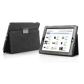 TeckNet� iPad 3 & iPad 2 Housse en cuir pour Apple iPad 3 & iPad 2, avec rabat/stand de positionnement, support et le sort de veille - Noir