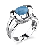 Crowning Glory: Sterling Silver Rhodium Finish Designer Inspired Art Deco Style Ring with Faux Turquoise and Cubic Zirconia