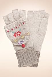 Fair Isle Fingerless Hooded Knitted Gloves with Angora