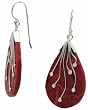 ACOMO 925 Sterling Silver & Red Coral Teardrop Dangle Earrings - 1.75" Drop
