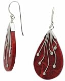 ACOMO 925 Sterling Silver & Red Coral Teardrop Dangle Earrings - 1.75" Drop