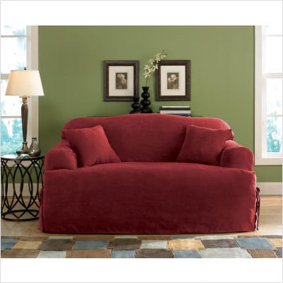 Bundle-55 Soft Suede Sofa Slipcover (T- Cushion) (2 Pieces) Fabric: (As Shown) Burgundy