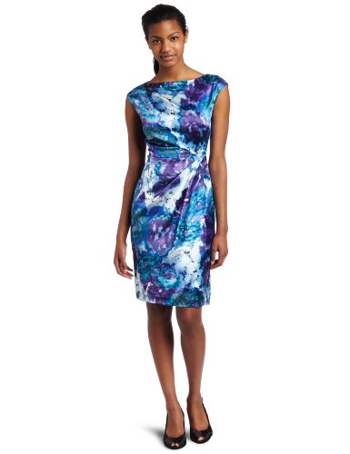 Suzi Chin Womens Sleeveless Sheath,Blue Slate Multi,6