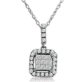 Princess and Round Diamond Invisible Set Necklace in 10K White Gold (.35cttw 18 chain)